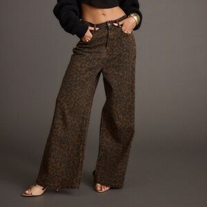 12th Tribe Brown Leopard Print Straight Leg Pants
